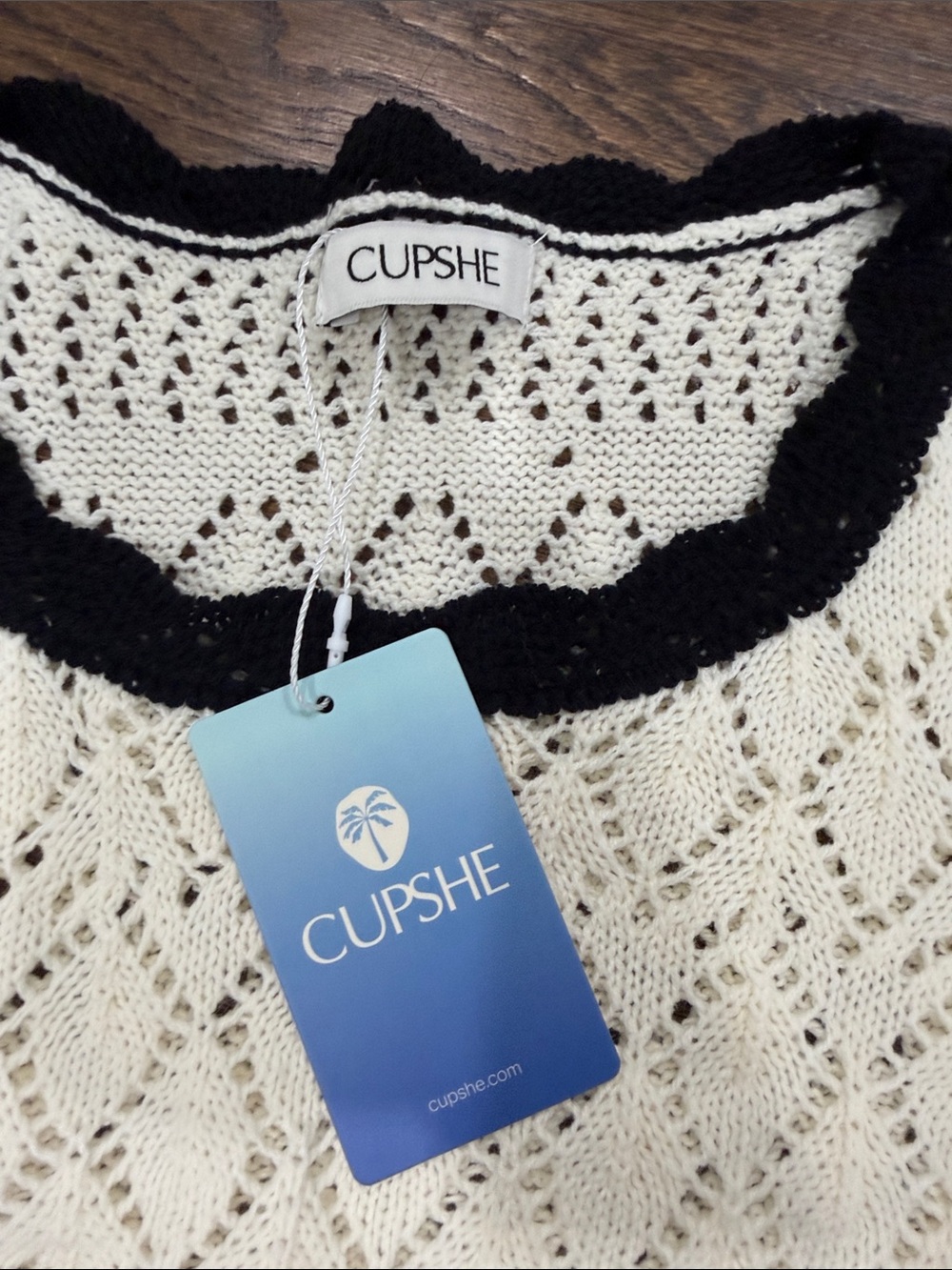 Cupshe Cream Knit High-Waist Shorts with Black Trim and tank top set - Picture 6 of 8